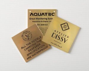 3 gold etched labels